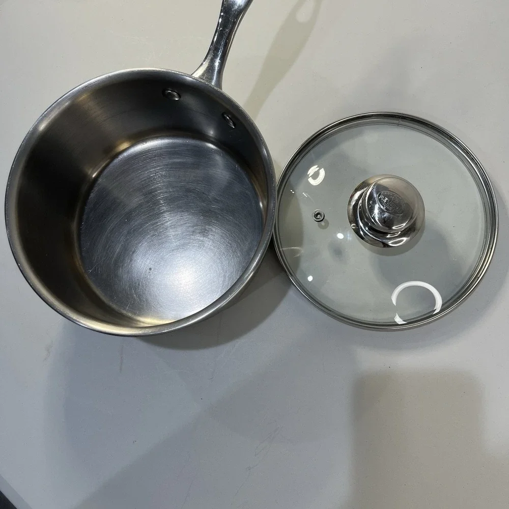 Vtg Revere Ware Copper Bottom 2.5 Qt-Saucepan w/Glass Lid METAL Handle‎ 1801